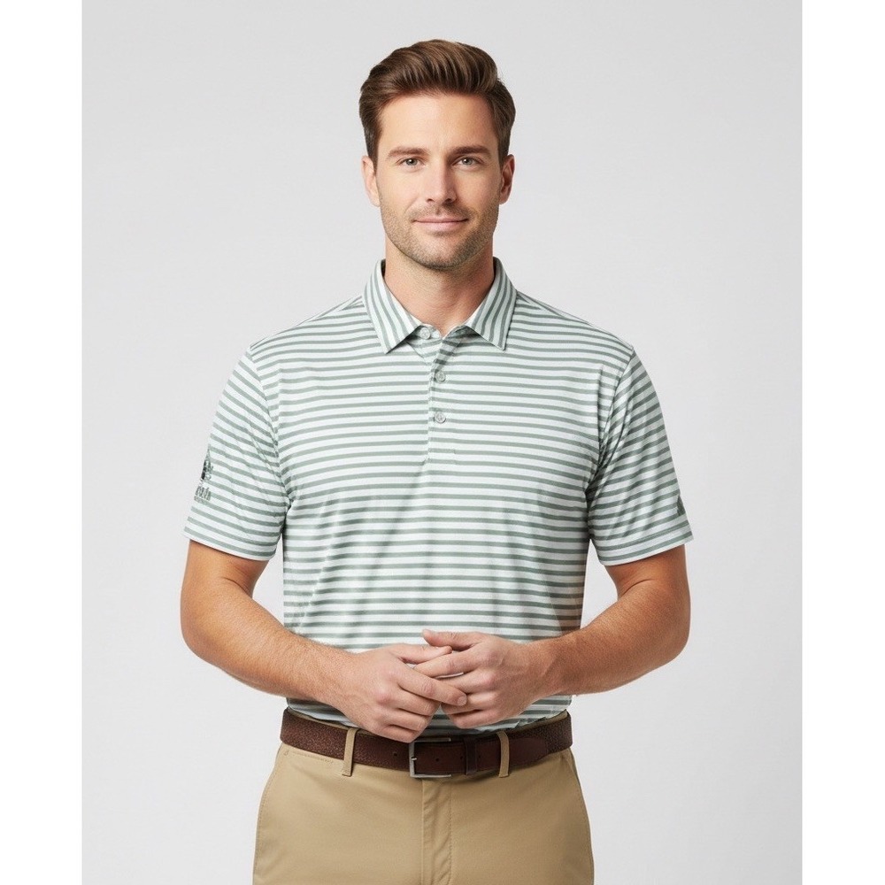 Adidas Golf Shirt Mens Medium Light Green Striped Riverside Golf Course Polo